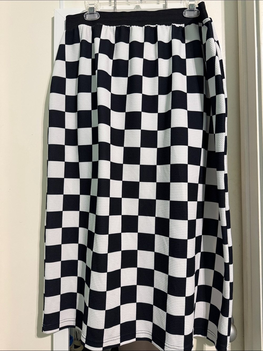 Checkerboard Midi Skirt in Black & White - Women's Skirt